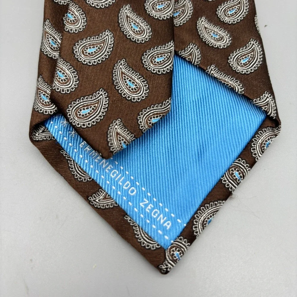 Ernenegildo Zegna‎ Brown/Blue Paisley 100% Seta Silk Made in Italy Business 59
